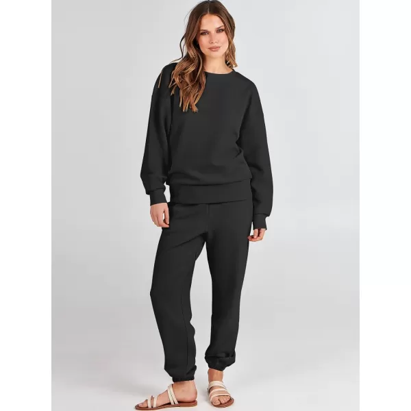 imageANRABESS Womens Two Piece Outfits Sweatsuit Lounge Matching Sets Sweatshirt Jogger Pants Sweat Set TracksuitBlack