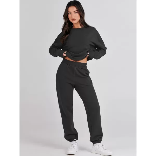 imageANRABESS Womens Two Piece Outfits Sweatsuit Lounge Matching Sets Sweatshirt Jogger Pants Sweat Set TracksuitBlack