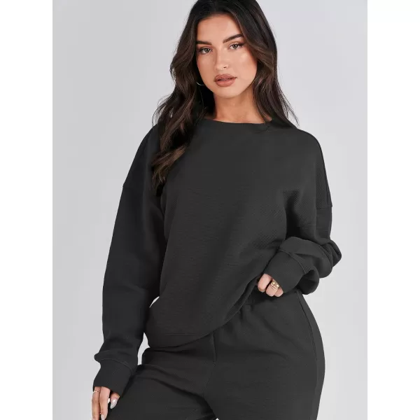 imageANRABESS Womens Two Piece Outfits Sweatsuit Lounge Matching Sets Sweatshirt Jogger Pants Sweat Set TracksuitBlack