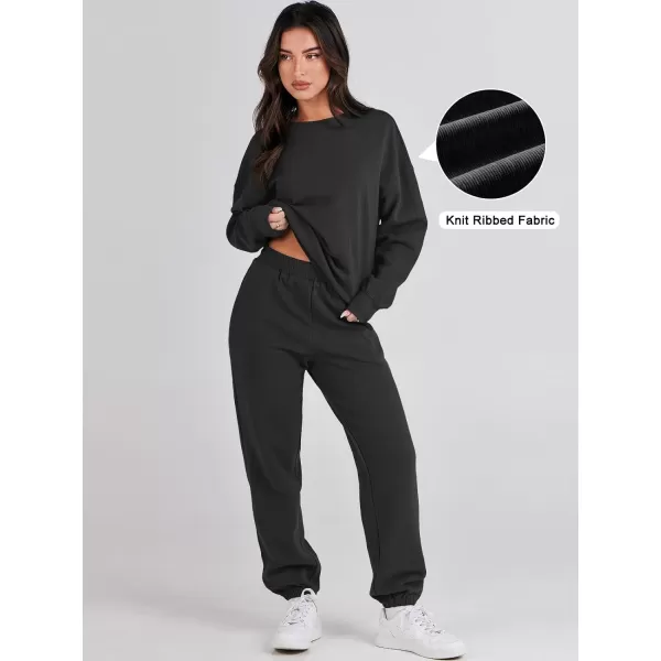 imageANRABESS Womens Two Piece Outfits Sweatsuit Lounge Matching Sets Sweatshirt Jogger Pants Sweat Set TracksuitBlack