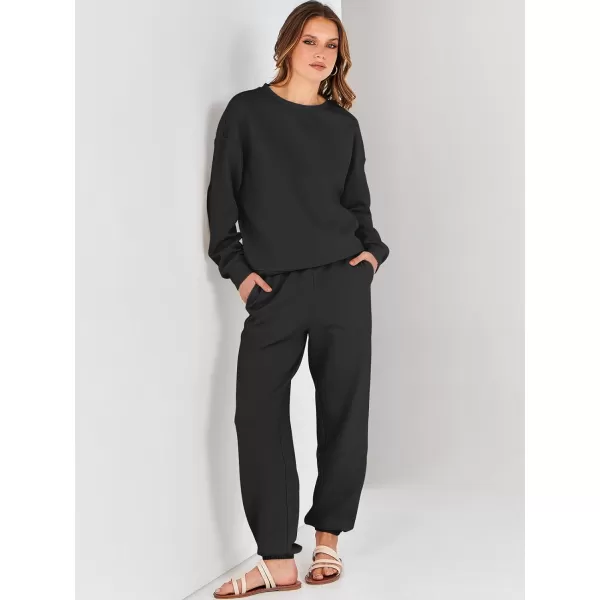 imageANRABESS Womens Two Piece Outfits Sweatsuit Lounge Matching Sets Sweatshirt Jogger Pants Sweat Set TracksuitBlack
