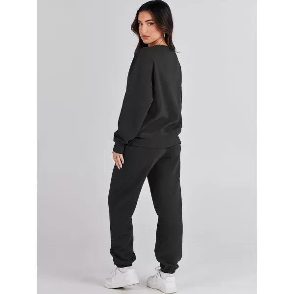 imageANRABESS Womens Two Piece Outfits Sweatsuit Lounge Matching Sets Sweatshirt Jogger Pants Sweat Set TracksuitBlack