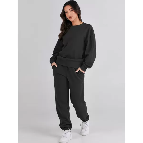 imageANRABESS Womens Two Piece Outfits Sweatsuit Lounge Matching Sets Sweatshirt Jogger Pants Sweat Set TracksuitBlack