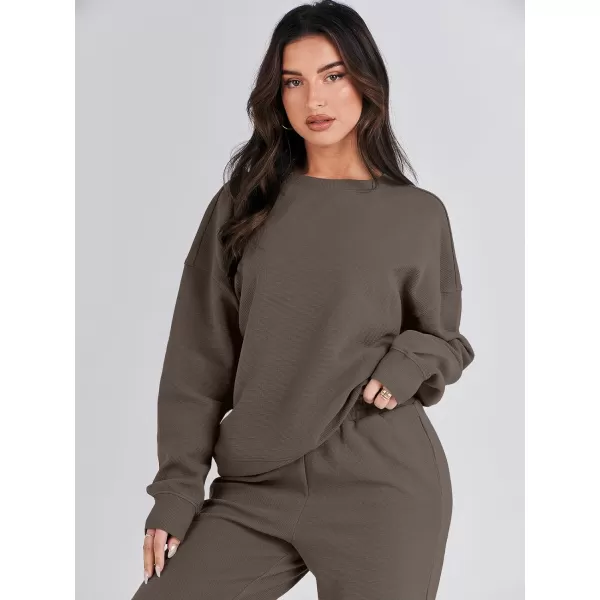 imageANRABESS Womens Two Piece Outfits Sweatsuit Lounge Matching Sets Sweatshirt Jogger Pants Sweat Set TracksuitBrowm
