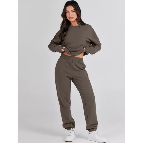 imageANRABESS Womens Two Piece Outfits Sweatsuit Lounge Matching Sets Sweatshirt Jogger Pants Sweat Set TracksuitBrowm