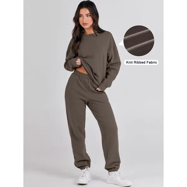 imageANRABESS Womens Two Piece Outfits Sweatsuit Lounge Matching Sets Sweatshirt Jogger Pants Sweat Set TracksuitBrowm