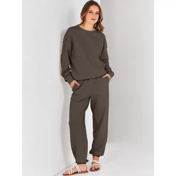 imageANRABESS Womens Two Piece Outfits Sweatsuit Lounge Matching Sets Sweatshirt Jogger Pants Sweat Set TracksuitBrowm