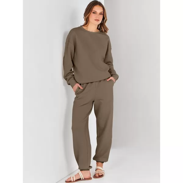 imageANRABESS Womens Two Piece Outfits Sweatsuit Lounge Matching Sets Sweatshirt Jogger Pants Sweat Set TracksuitCoffee
