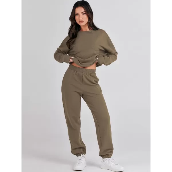 imageANRABESS Womens Two Piece Outfits Sweatsuit Lounge Matching Sets Sweatshirt Jogger Pants Sweat Set TracksuitCoffee