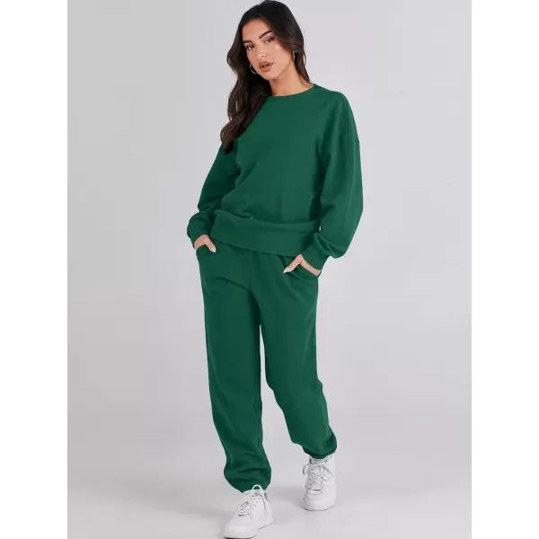 imageANRABESS Womens Two Piece Outfits Sweatsuit Lounge Matching Sets Sweatshirt Jogger Pants Sweat Set TracksuitDark Green