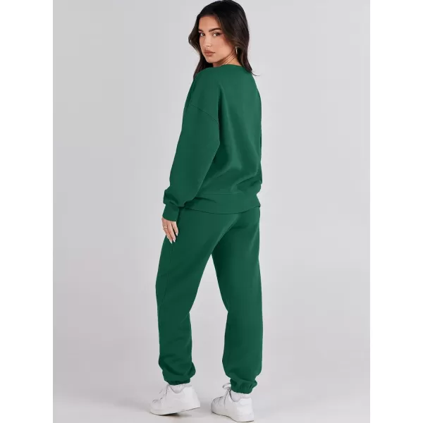 imageANRABESS Womens Two Piece Outfits Sweatsuit Lounge Matching Sets Sweatshirt Jogger Pants Sweat Set TracksuitDark Green