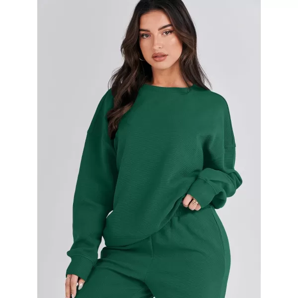 imageANRABESS Womens Two Piece Outfits Sweatsuit Lounge Matching Sets Sweatshirt Jogger Pants Sweat Set TracksuitDark Green