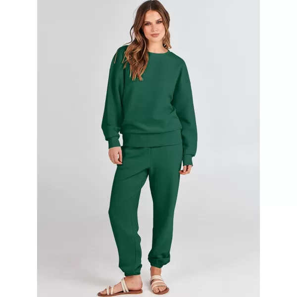 imageANRABESS Womens Two Piece Outfits Sweatsuit Lounge Matching Sets Sweatshirt Jogger Pants Sweat Set TracksuitDark Green