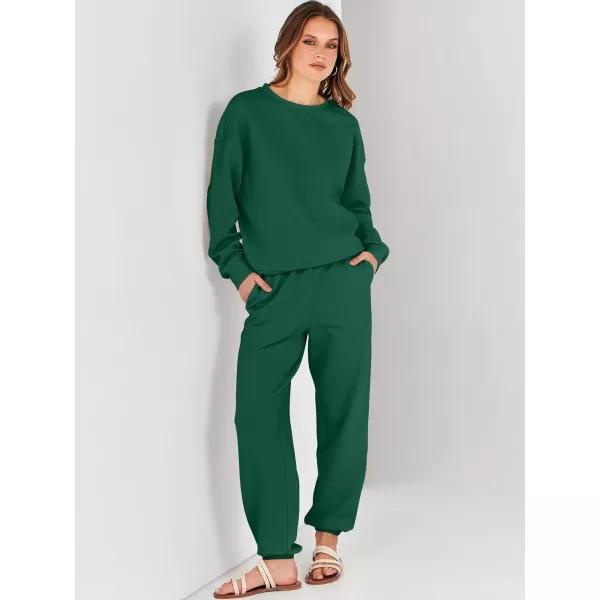 imageANRABESS Womens Two Piece Outfits Sweatsuit Lounge Matching Sets Sweatshirt Jogger Pants Sweat Set TracksuitDark Green