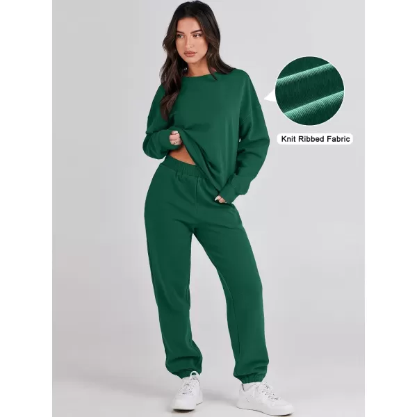 imageANRABESS Womens Two Piece Outfits Sweatsuit Lounge Matching Sets Sweatshirt Jogger Pants Sweat Set TracksuitDark Green