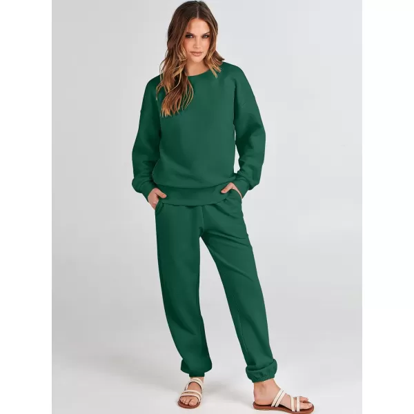 imageANRABESS Womens Two Piece Outfits Sweatsuit Lounge Matching Sets Sweatshirt Jogger Pants Sweat Set TracksuitDark Green