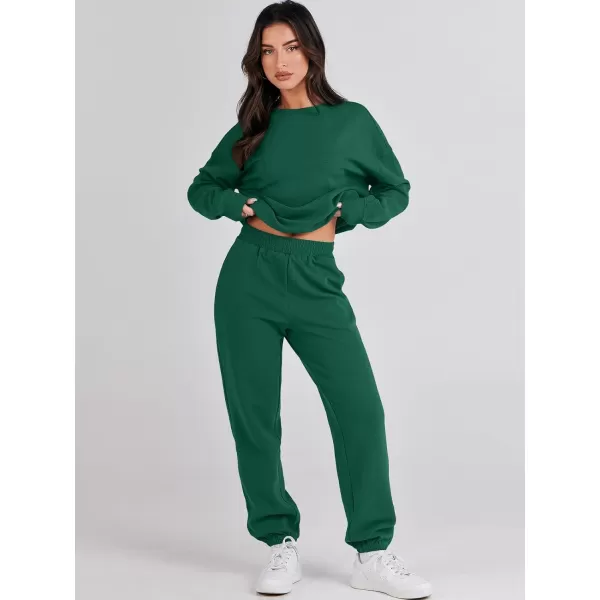 imageANRABESS Womens Two Piece Outfits Sweatsuit Lounge Matching Sets Sweatshirt Jogger Pants Sweat Set TracksuitDark Green