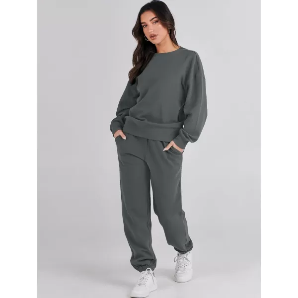imageANRABESS Womens Two Piece Outfits Sweatsuit Lounge Matching Sets Sweatshirt Jogger Pants Sweat Set TracksuitDark Grey