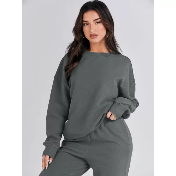 imageANRABESS Womens Two Piece Outfits Sweatsuit Lounge Matching Sets Sweatshirt Jogger Pants Sweat Set TracksuitDark Grey