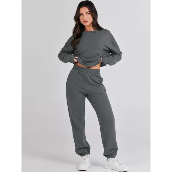 imageANRABESS Womens Two Piece Outfits Sweatsuit Lounge Matching Sets Sweatshirt Jogger Pants Sweat Set TracksuitDark Grey