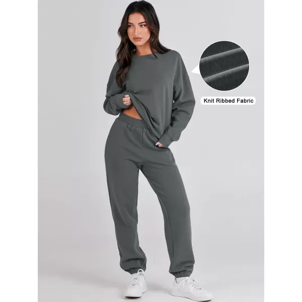 imageANRABESS Womens Two Piece Outfits Sweatsuit Lounge Matching Sets Sweatshirt Jogger Pants Sweat Set TracksuitDark Grey