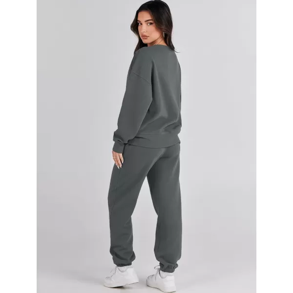 imageANRABESS Womens Two Piece Outfits Sweatsuit Lounge Matching Sets Sweatshirt Jogger Pants Sweat Set TracksuitDark Grey