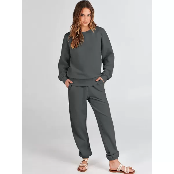 imageANRABESS Womens Two Piece Outfits Sweatsuit Lounge Matching Sets Sweatshirt Jogger Pants Sweat Set TracksuitDark Grey