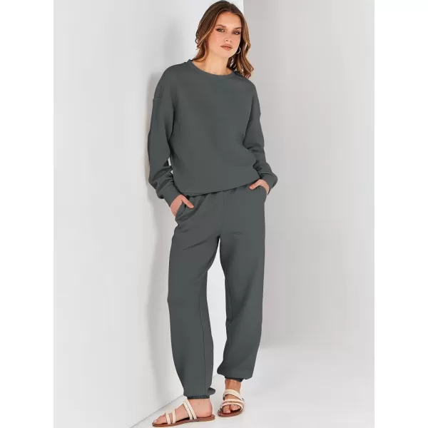 imageANRABESS Womens Two Piece Outfits Sweatsuit Lounge Matching Sets Sweatshirt Jogger Pants Sweat Set TracksuitDark Grey