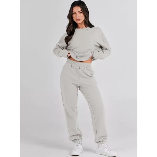 imageANRABESS Womens Two Piece Outfits Sweatsuit Lounge Matching Sets Sweatshirt Jogger Pants Sweat Set TracksuitGrey