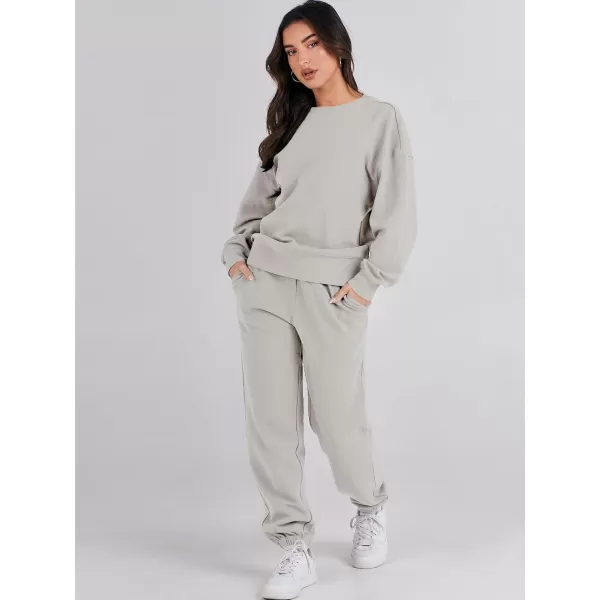 imageANRABESS Womens Two Piece Outfits Sweatsuit Lounge Matching Sets Sweatshirt Jogger Pants Sweat Set TracksuitGrey