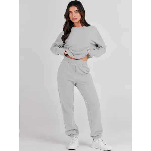 imageANRABESS Womens Two Piece Outfits Sweatsuit Lounge Matching Sets Sweatshirt Jogger Pants Sweat Set TracksuitLight Grey