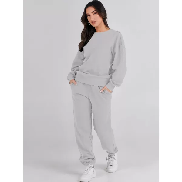 imageANRABESS Womens Two Piece Outfits Sweatsuit Lounge Matching Sets Sweatshirt Jogger Pants Sweat Set TracksuitLight Grey
