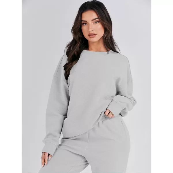 imageANRABESS Womens Two Piece Outfits Sweatsuit Lounge Matching Sets Sweatshirt Jogger Pants Sweat Set TracksuitLight Grey