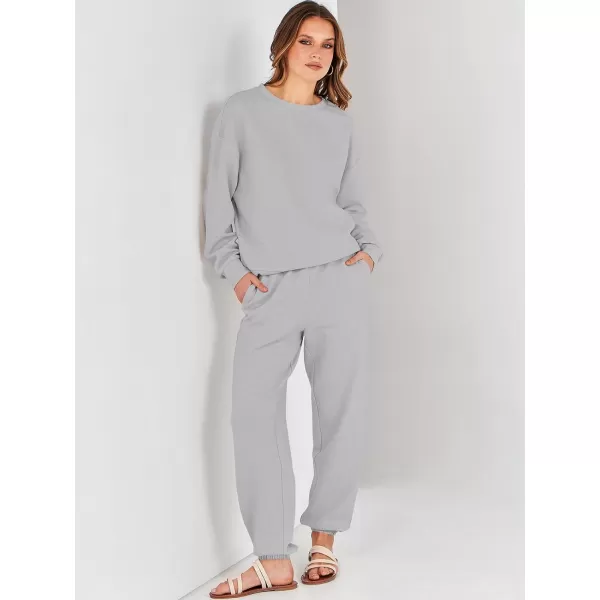 imageANRABESS Womens Two Piece Outfits Sweatsuit Lounge Matching Sets Sweatshirt Jogger Pants Sweat Set TracksuitLight Grey