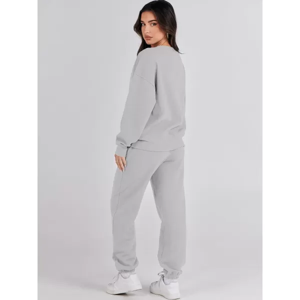 imageANRABESS Womens Two Piece Outfits Sweatsuit Lounge Matching Sets Sweatshirt Jogger Pants Sweat Set TracksuitLight Grey