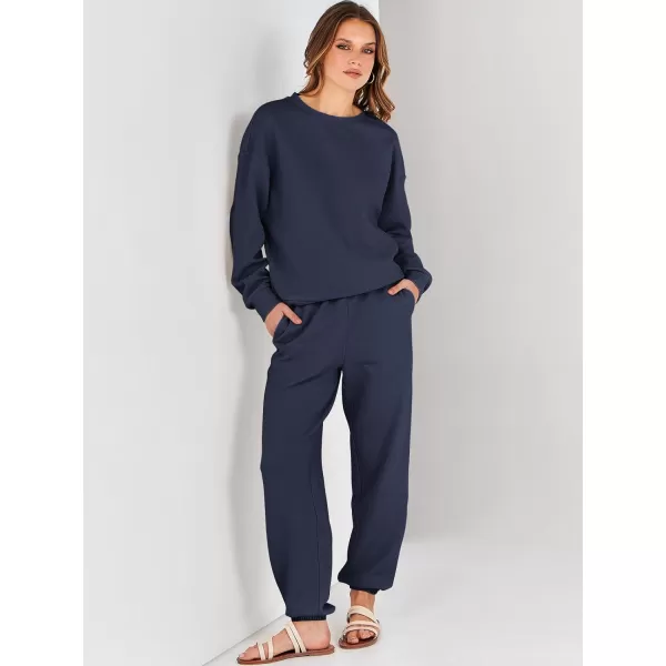 imageANRABESS Womens Two Piece Outfits Sweatsuit Lounge Matching Sets Sweatshirt Jogger Pants Sweat Set TracksuitNavy Blue