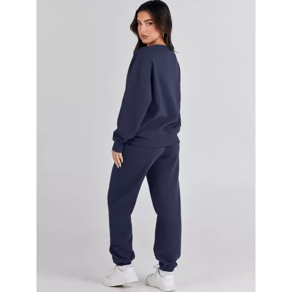 imageANRABESS Womens Two Piece Outfits Sweatsuit Lounge Matching Sets Sweatshirt Jogger Pants Sweat Set TracksuitNavy Blue
