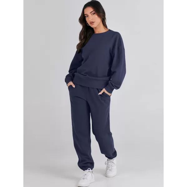 imageANRABESS Womens Two Piece Outfits Sweatsuit Lounge Matching Sets Sweatshirt Jogger Pants Sweat Set TracksuitNavy Blue