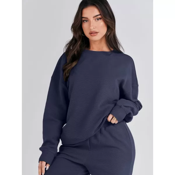 imageANRABESS Womens Two Piece Outfits Sweatsuit Lounge Matching Sets Sweatshirt Jogger Pants Sweat Set TracksuitNavy Blue