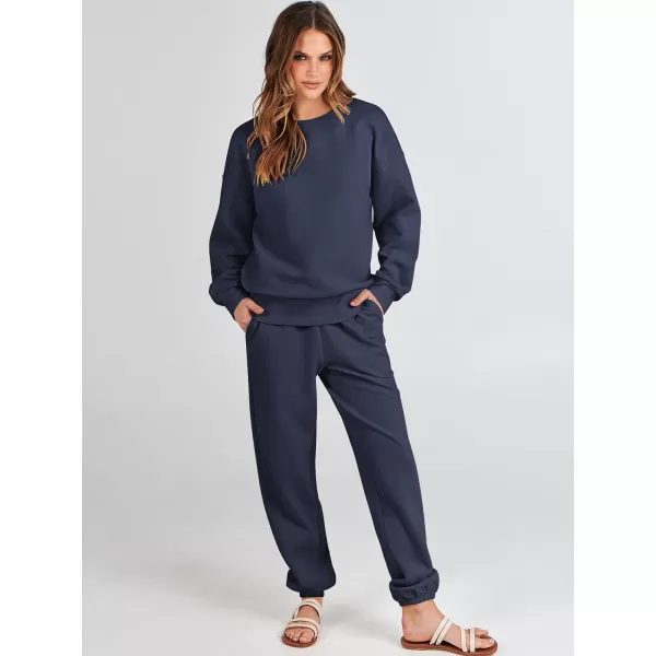 imageANRABESS Womens Two Piece Outfits Sweatsuit Lounge Matching Sets Sweatshirt Jogger Pants Sweat Set TracksuitNavy Blue