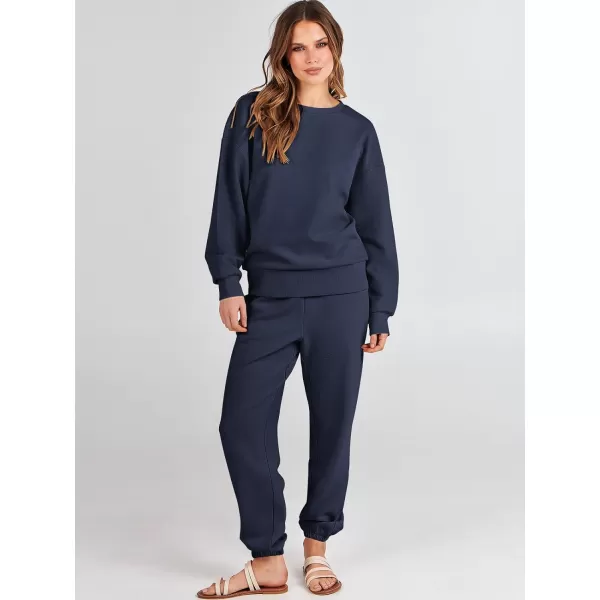 imageANRABESS Womens Two Piece Outfits Sweatsuit Lounge Matching Sets Sweatshirt Jogger Pants Sweat Set TracksuitNavy Blue