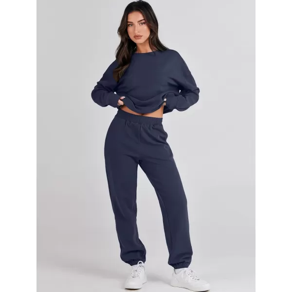 imageANRABESS Womens Two Piece Outfits Sweatsuit Lounge Matching Sets Sweatshirt Jogger Pants Sweat Set TracksuitNavy Blue
