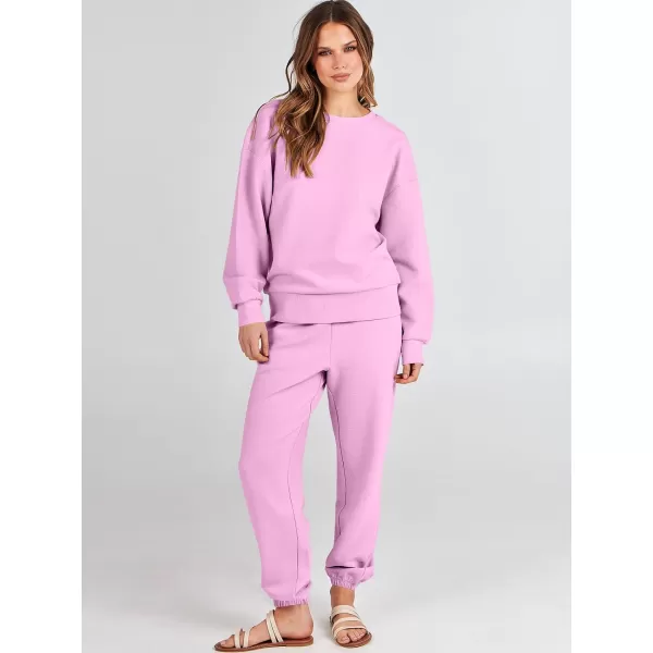 imageANRABESS Womens Two Piece Outfits Sweatsuit Lounge Matching Sets Sweatshirt Jogger Pants Sweat Set TracksuitPink