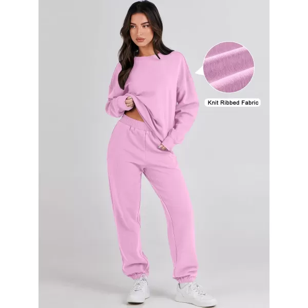imageANRABESS Womens Two Piece Outfits Sweatsuit Lounge Matching Sets Sweatshirt Jogger Pants Sweat Set TracksuitPink