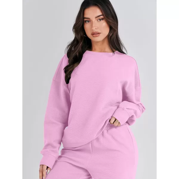 imageANRABESS Womens Two Piece Outfits Sweatsuit Lounge Matching Sets Sweatshirt Jogger Pants Sweat Set TracksuitPink