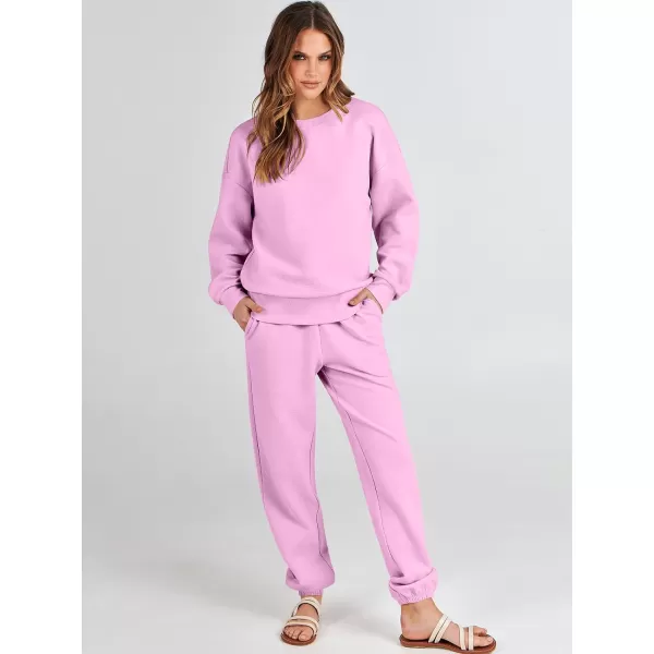 imageANRABESS Womens Two Piece Outfits Sweatsuit Lounge Matching Sets Sweatshirt Jogger Pants Sweat Set TracksuitPink