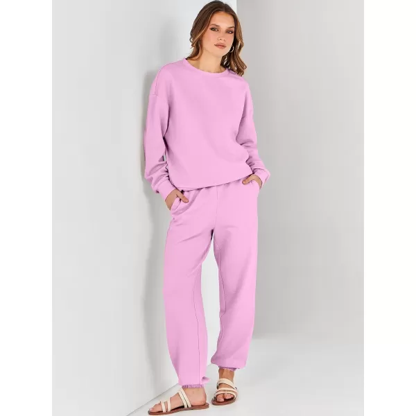 imageANRABESS Womens Two Piece Outfits Sweatsuit Lounge Matching Sets Sweatshirt Jogger Pants Sweat Set TracksuitPink
