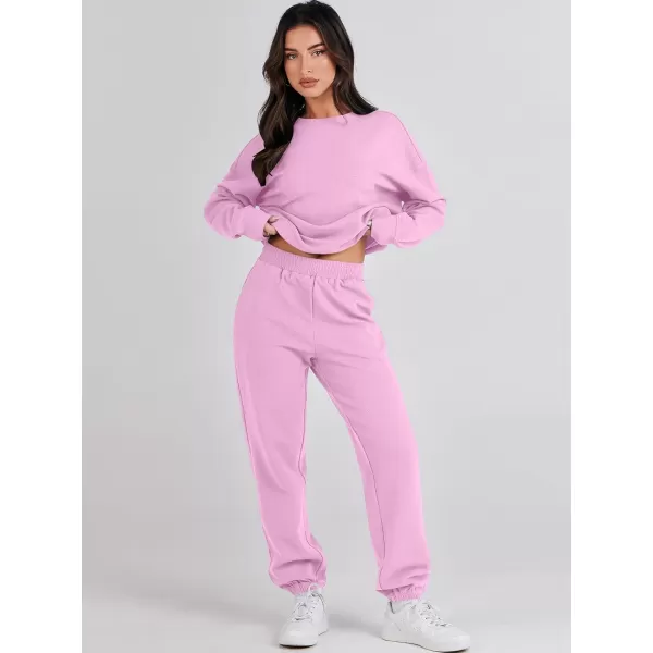 imageANRABESS Womens Two Piece Outfits Sweatsuit Lounge Matching Sets Sweatshirt Jogger Pants Sweat Set TracksuitPink