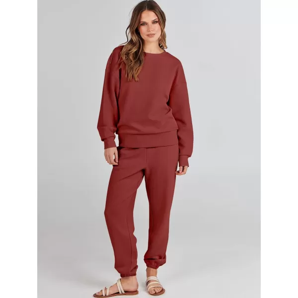 imageANRABESS Womens Two Piece Outfits Sweatsuit Lounge Matching Sets Sweatshirt Jogger Pants Sweat Set TracksuitRed