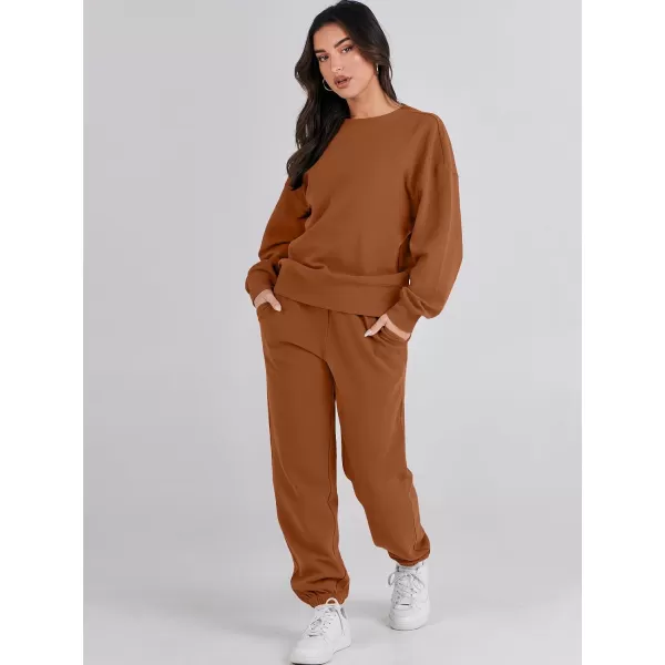 imageANRABESS Womens Two Piece Outfits Sweatsuit Lounge Matching Sets Sweatshirt Jogger Pants Sweat Set TracksuitRust